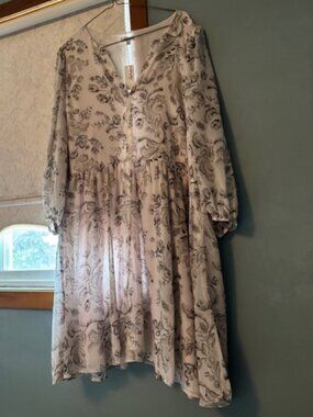 Reitmans Boho Floral Tiered Dress Beige Black Peasant Style Ladies Sz XXL - NWT
